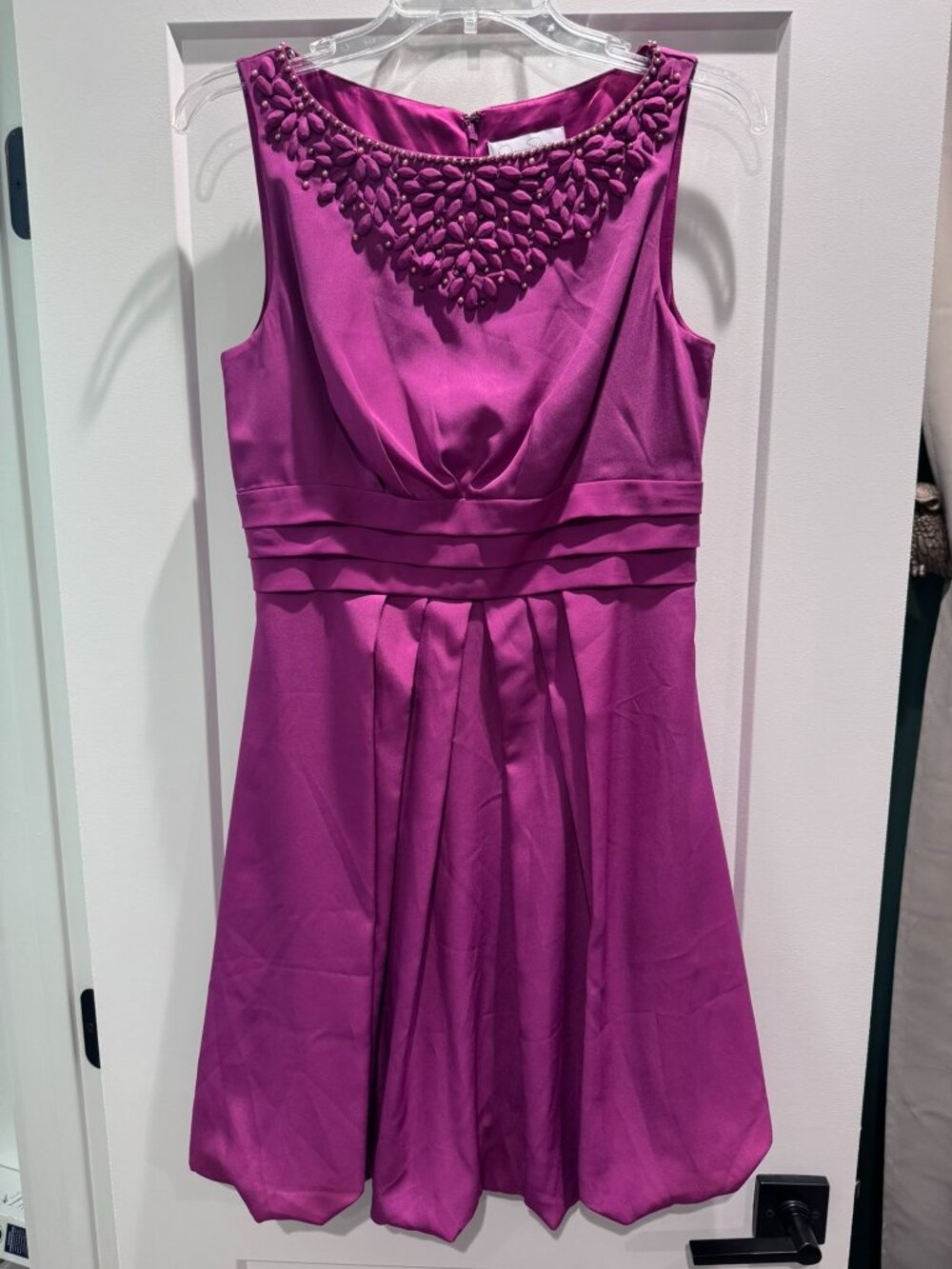 Jessica Simpson Cocktail Dress Plum Magenta Purple Beads Gems Bubble Skirt